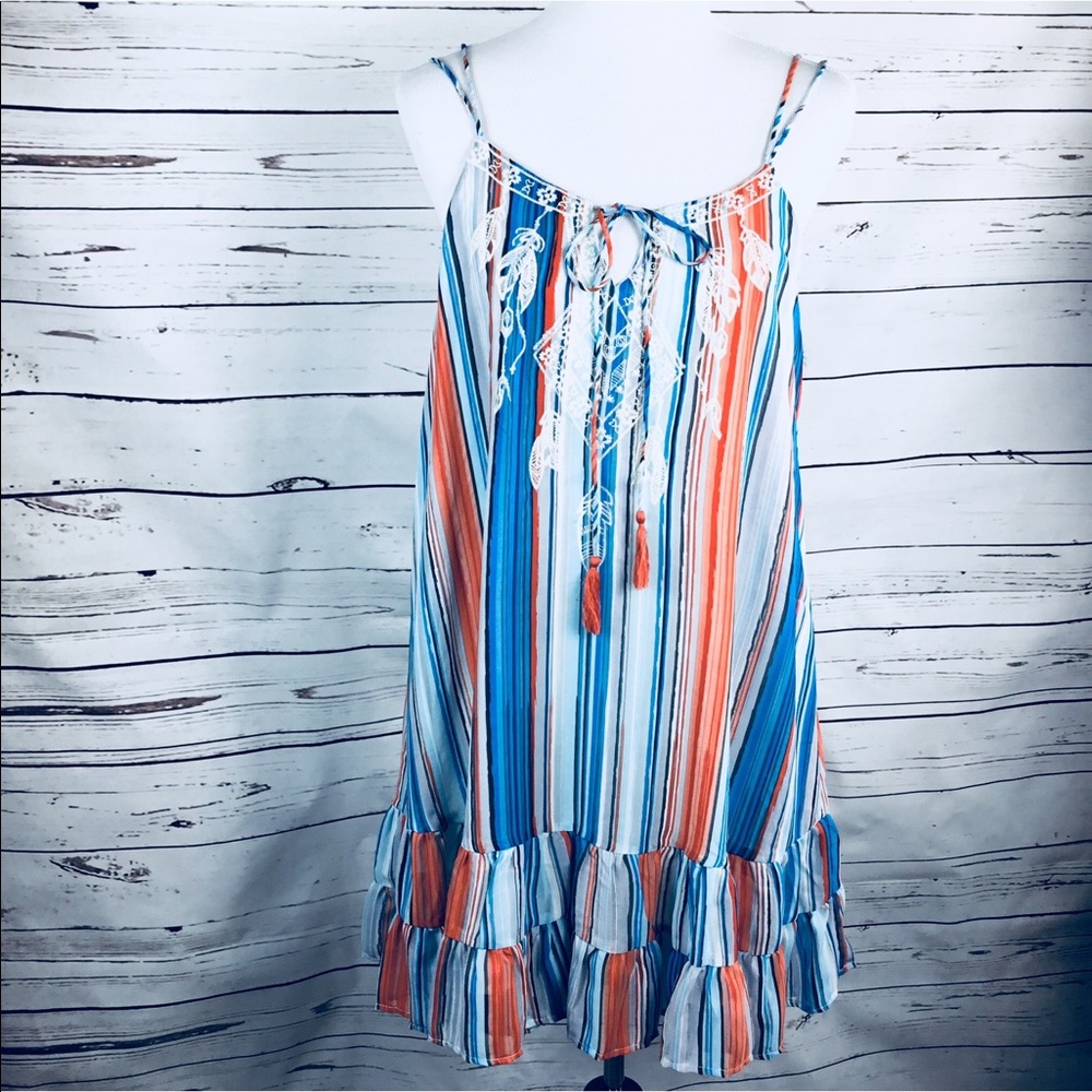NWT Chelsea & Violet Striped Embroidery Sundress Ruffles Large